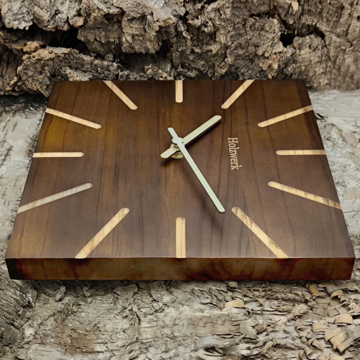 WANDUHR Holz Designer eckige HERZBERG Loft Wand Uhr, braun - Dunkelbraun, Holz/Metall (25/25/2cm) - Holzwerk