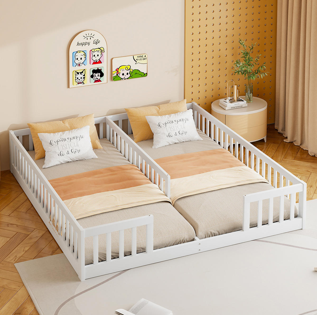 KINDERBETT aus Kiefernholz und MDF 180x200 cm Weiß mit Sicherheitsgitter für 2 Kinder - Weiß, Holzwerkstoff (90/200cm) - Modfu