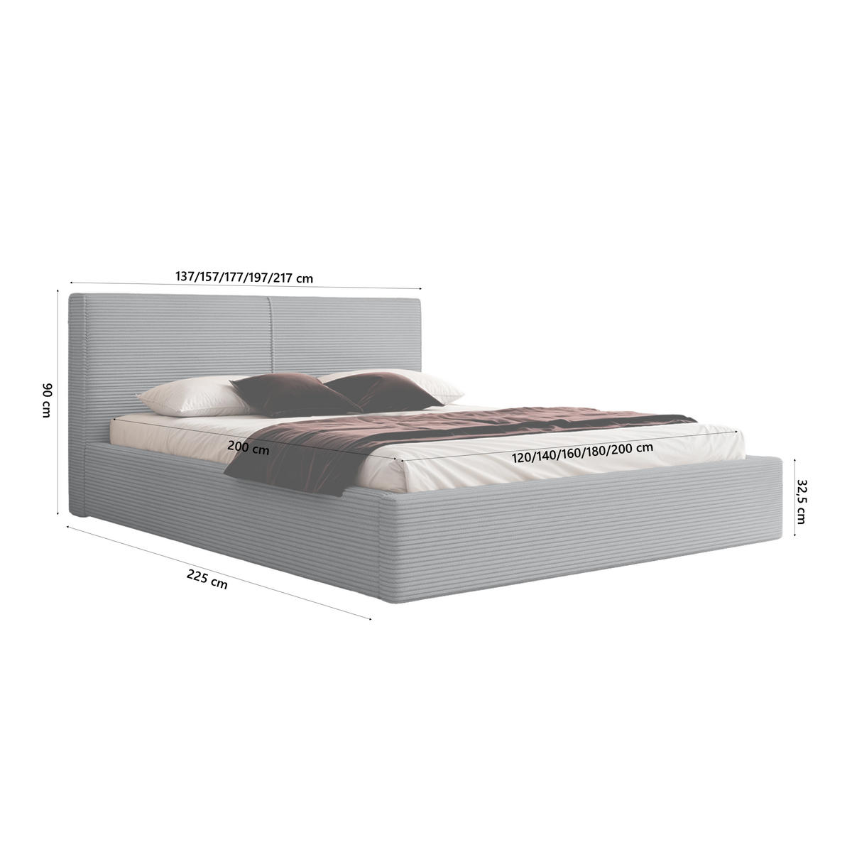 POLSTERBETT VIVELO 120x200 cm, Grau - Grau, Textil (200/120cm) - Fedve