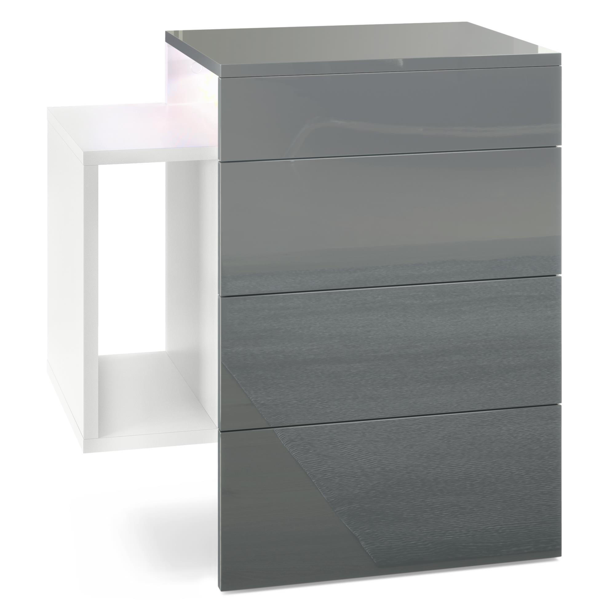 NACHTTISCH Queens Front in Grau Hochglanz - Grau, Holzwerkstoff (60/63/36cm) - Vladon