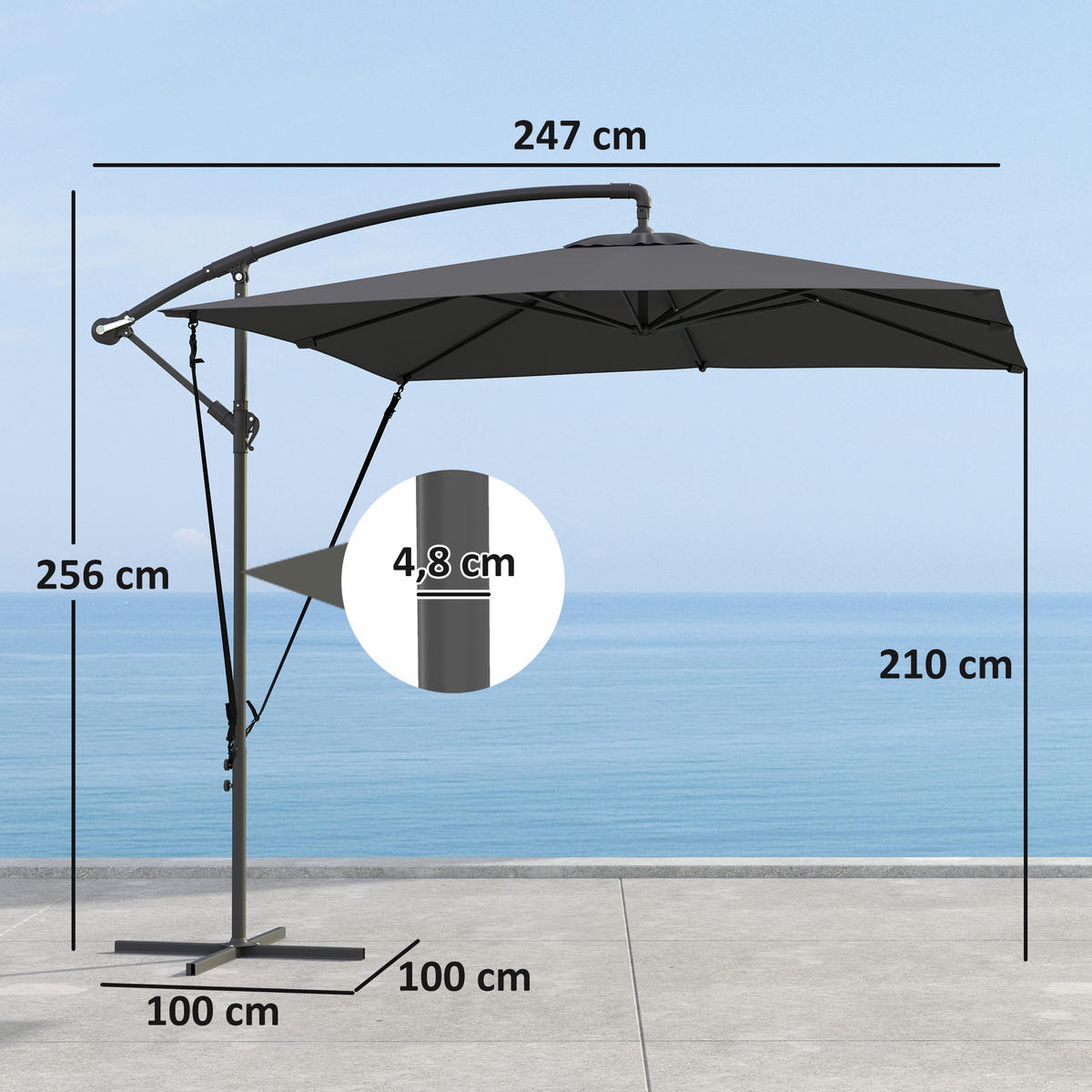 AMPELSCHIRM 250/250 cm DE-11604 Dunkelgrau - Dunkelgrau, Metall (247/247cm) - ComfortXL
