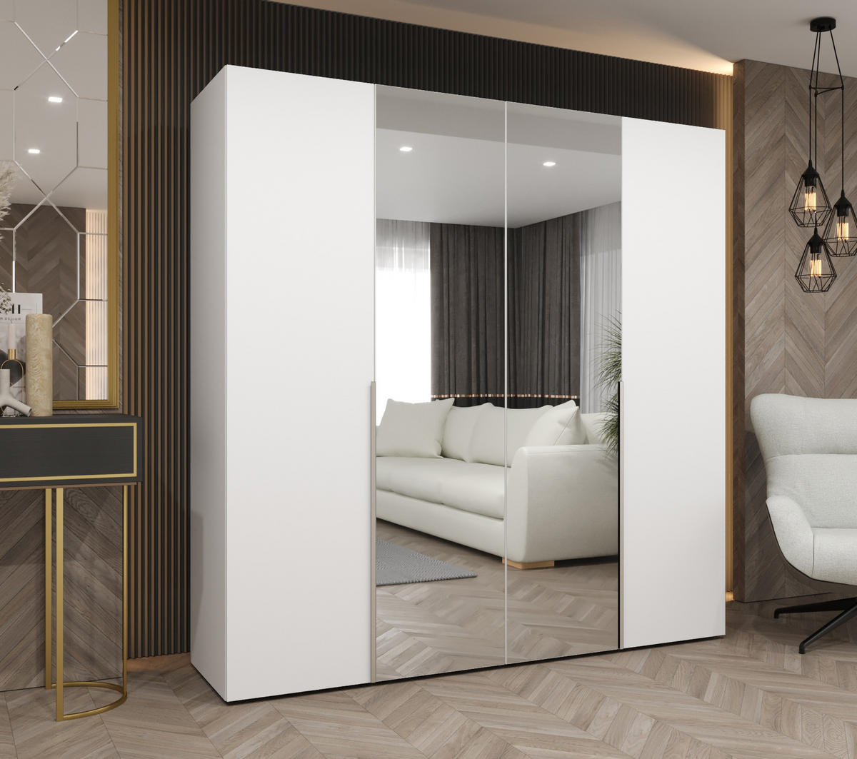 DREHTÜRENSCHRANK 202/200/52 4-türig - Kaschmir/Weiß, Holz (200/202/52cm) - Abiks Möbel