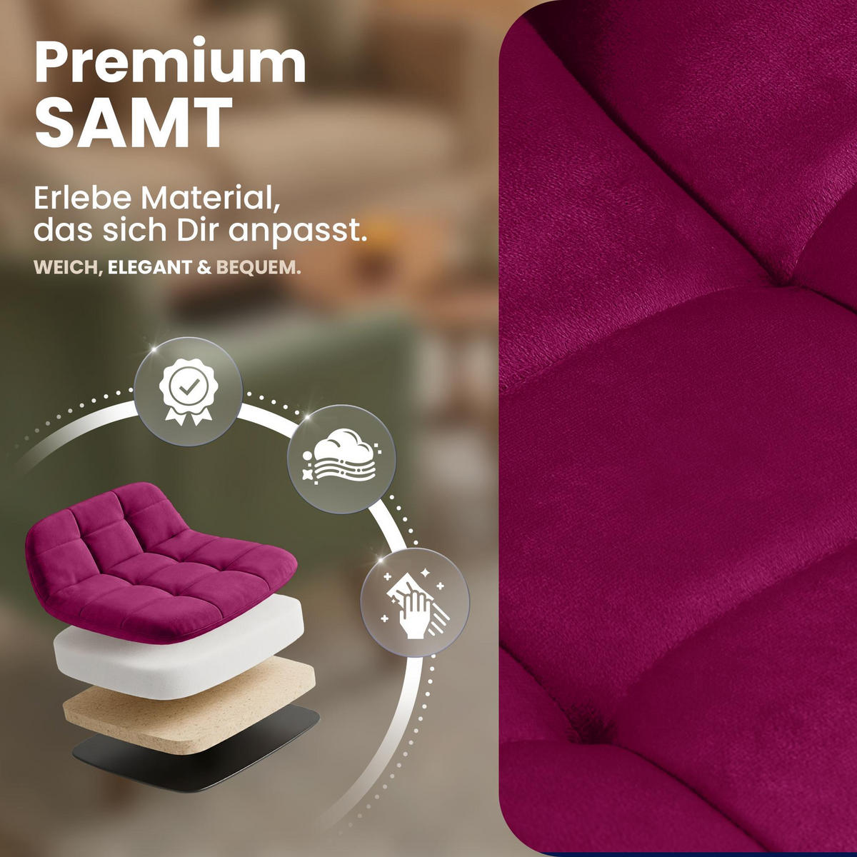STUHL Samt Lila - Lila/Schwarz, Textil/Metall (45/84/55cm) - CLP