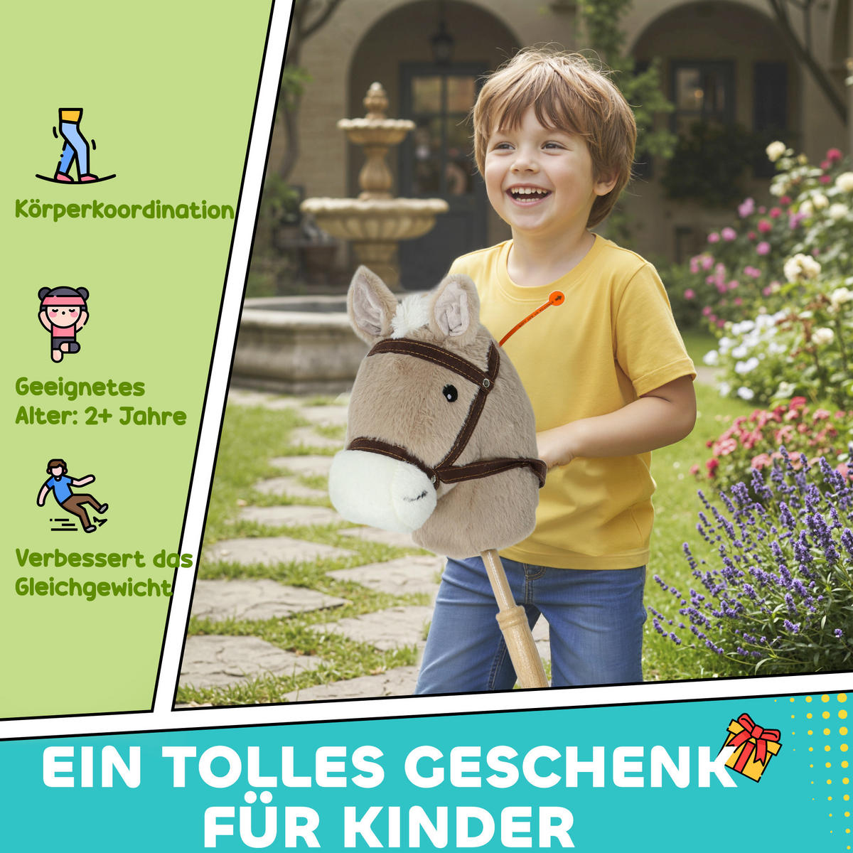 STECKENPFERD Polyester Pappelholz Grau - Grau, Textil (25/95cm) - AIYAPLAY