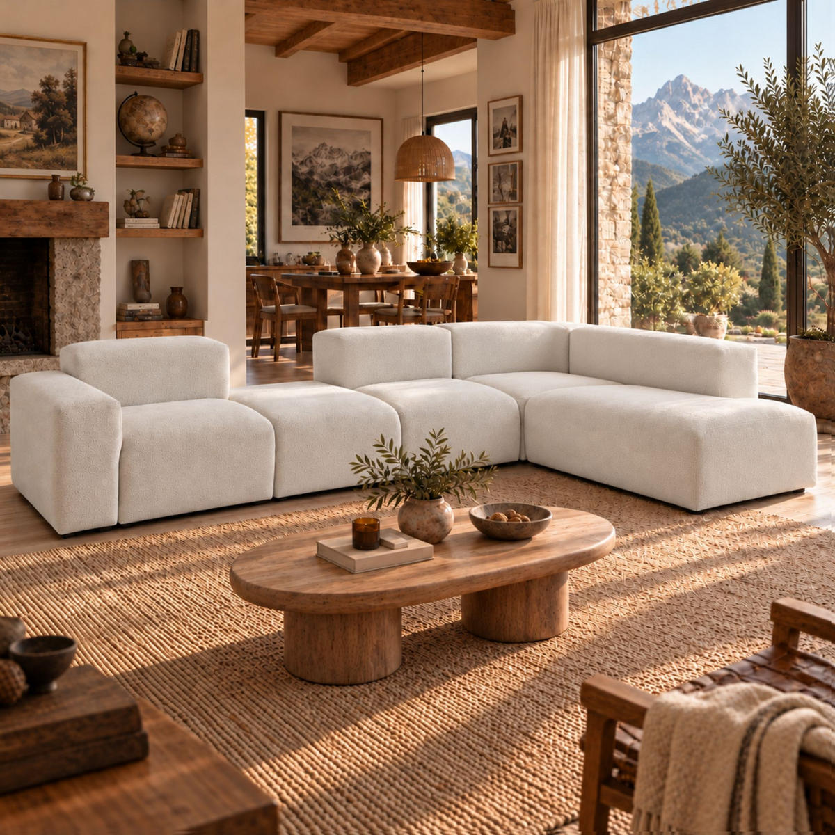 5-SITZER modulares Ecksofa HEAVEN SET 5 Rechts, Breite 380 cm Webstoff Weiß - Schwarz/Weiß, Holz/Kunststoff (245/380cm) - Muffo
