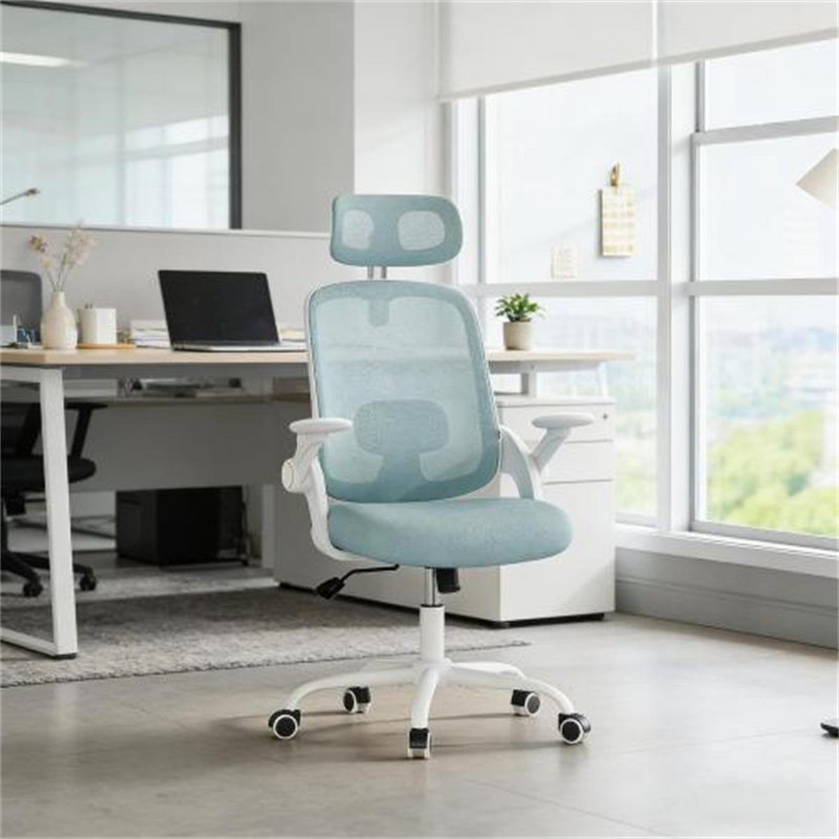 DREHSTUHL Ergonomisch Blau, Metall & Mesh, drehbar & rollbar, 63,5 x 47 x 117,5 cm - Blau, Metall (63.5/117.5/47cm) - Albatros