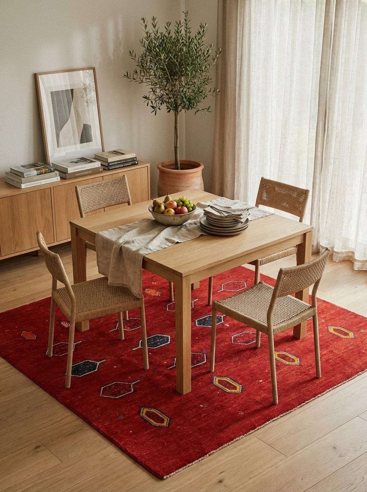 TEPPICH Rizbaf Rot 197/201 cm Schurwolle - Rot, Textil (201/197cm) - Looma