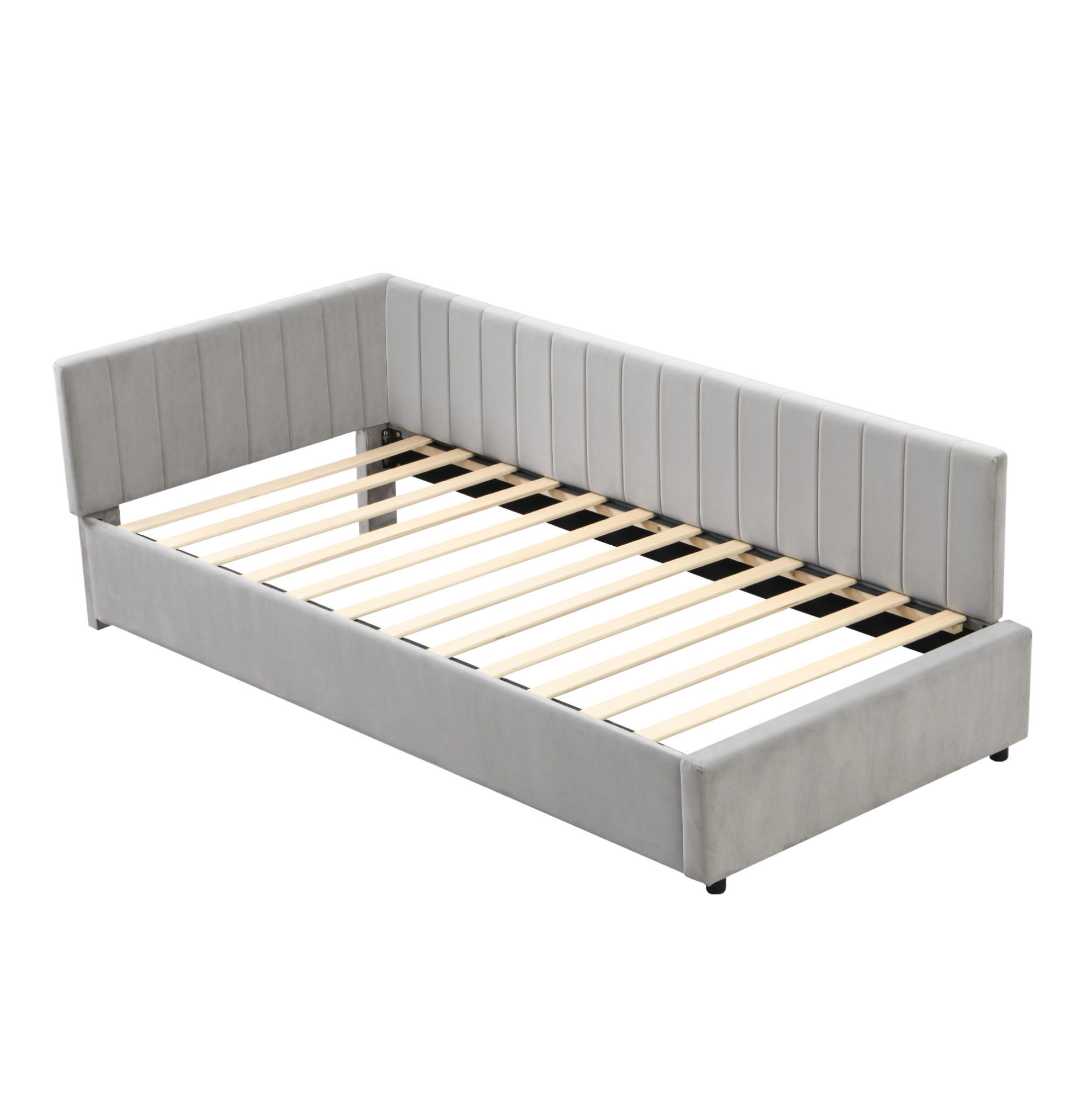 POLSTERBETT 90/200 cm Grau aus Samtstoff mit Lattenrost - Grau, Leder (90/200cm) - OKMYHOME