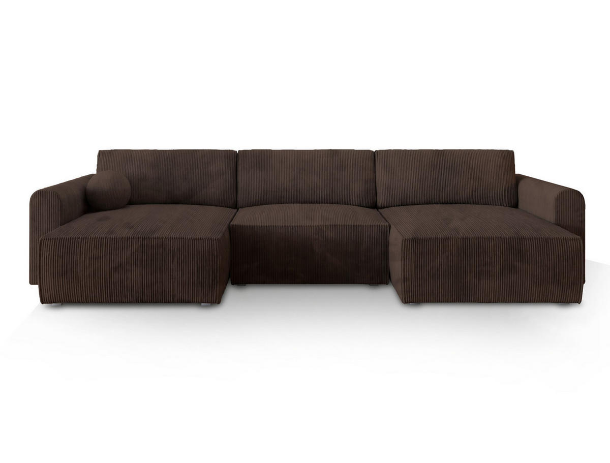 WOHNLANDSCHAFT FENTO P Braun Kordstoff mit Schlaffunktion - Braun, Holz (347/90/148cm) - MASSENO