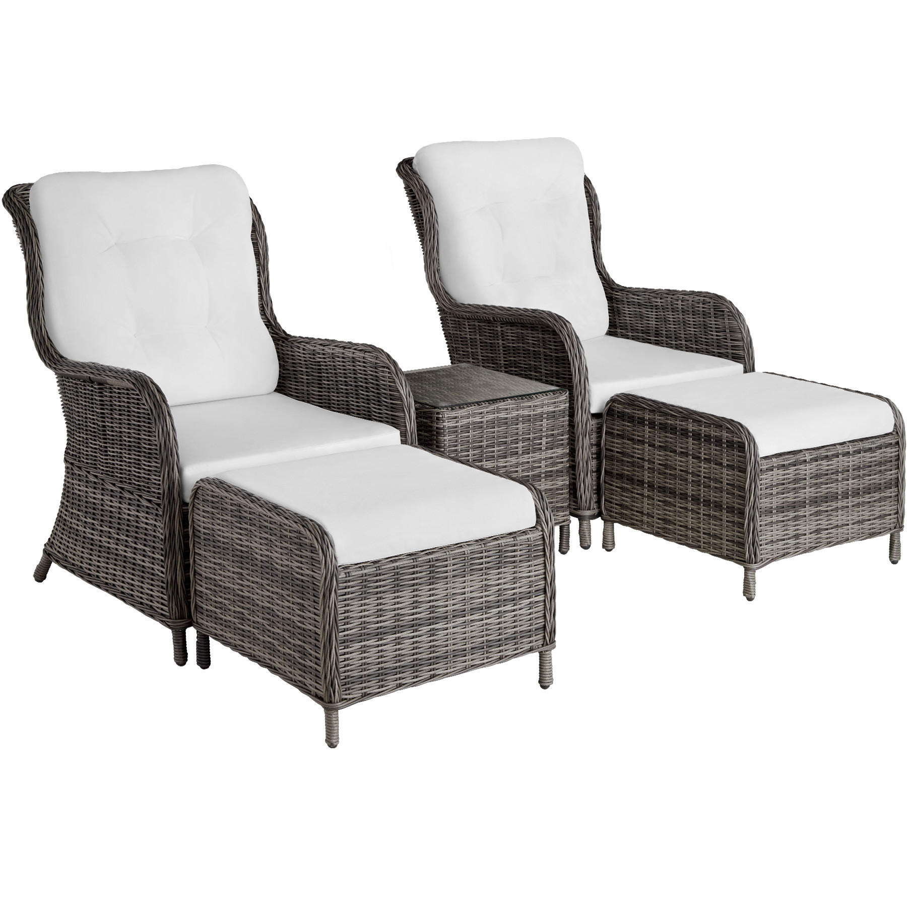 RATTAN SITZGRUPPE Benissa,mit Sicherheitsglasplatte,grau - Weiß/Grau, Kunststoff - tectake