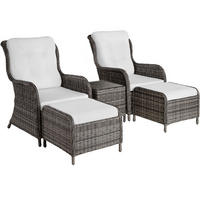 RATTAN SITZGRUPPE Benissa,mit Sicherheitsglasplatte,grau - Weiß/Grau, Kunststoff - tectake