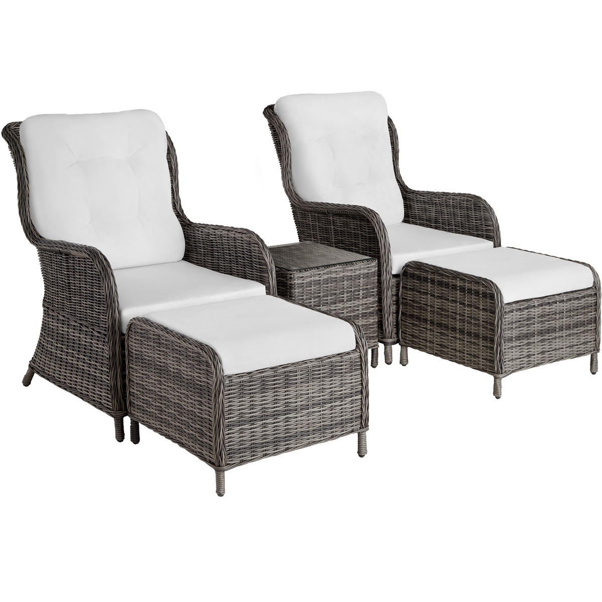 RATTAN SITZGRUPPE Benissa,mit Sicherheitsglasplatte,grau - Weiß/Grau, Kunststoff - tectake
