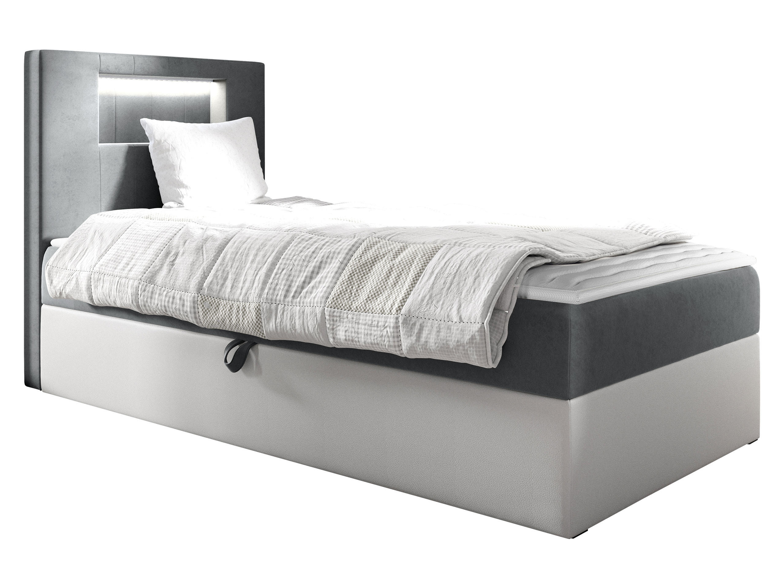 BOXBETT Gold Junior 1, Seite zum Öffnen des Bettkastens: Links - Weiß/Grau, Holz (90/200cm) - MIRJAN24