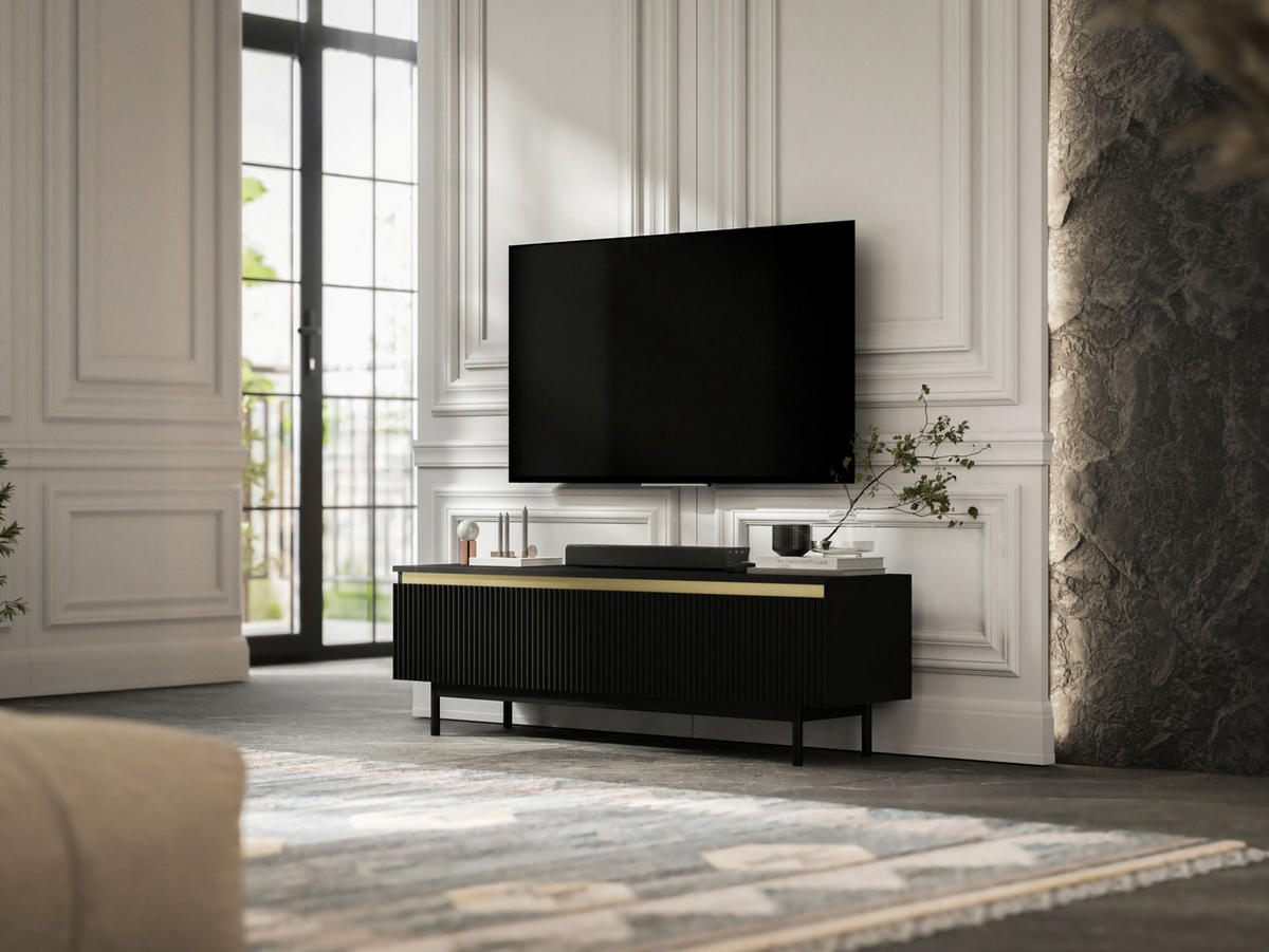 TV-SCHRANK Selene Schwarz Matt mit Metallrahmen 140 cm - Schwarz, Holzwerkstoff (140/44/35cm) - Meble Lindner