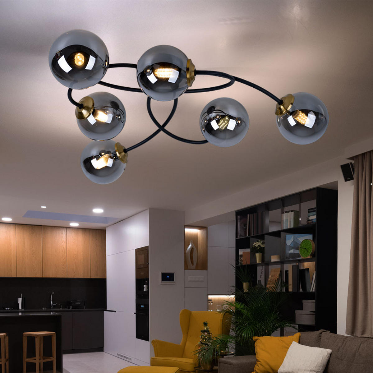 LED DECKENLEUCHTE Metall Schwarz Glas - Schwarz, Glas (52/45/17.5cm) - Globo Lighting