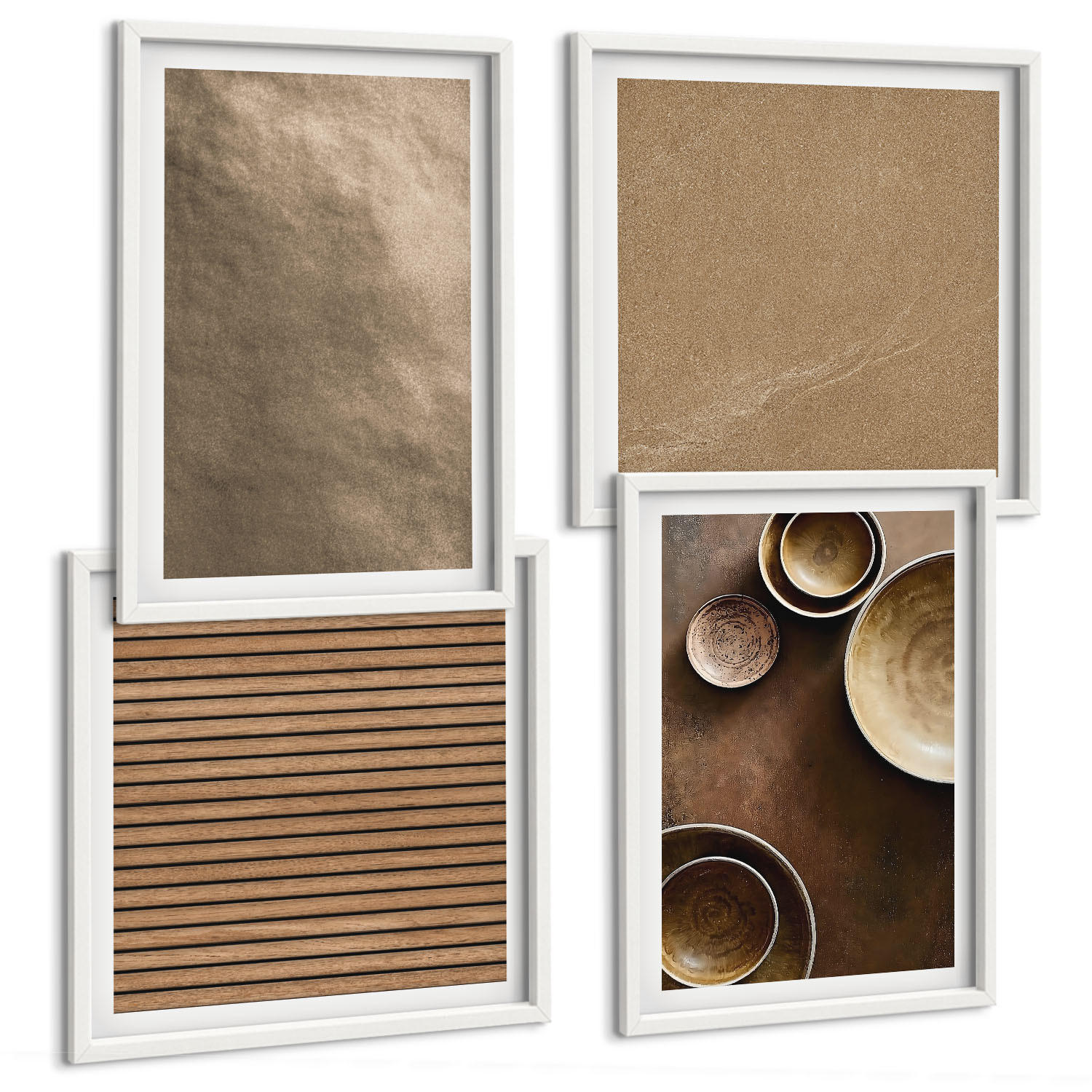 BILDER SET 4er Set - 50x50 cm & 40x60 cm Weißer Rahmen - Moderne Steinstrukturen - Weiß, Kunststoff (50/50cm) - TULUP