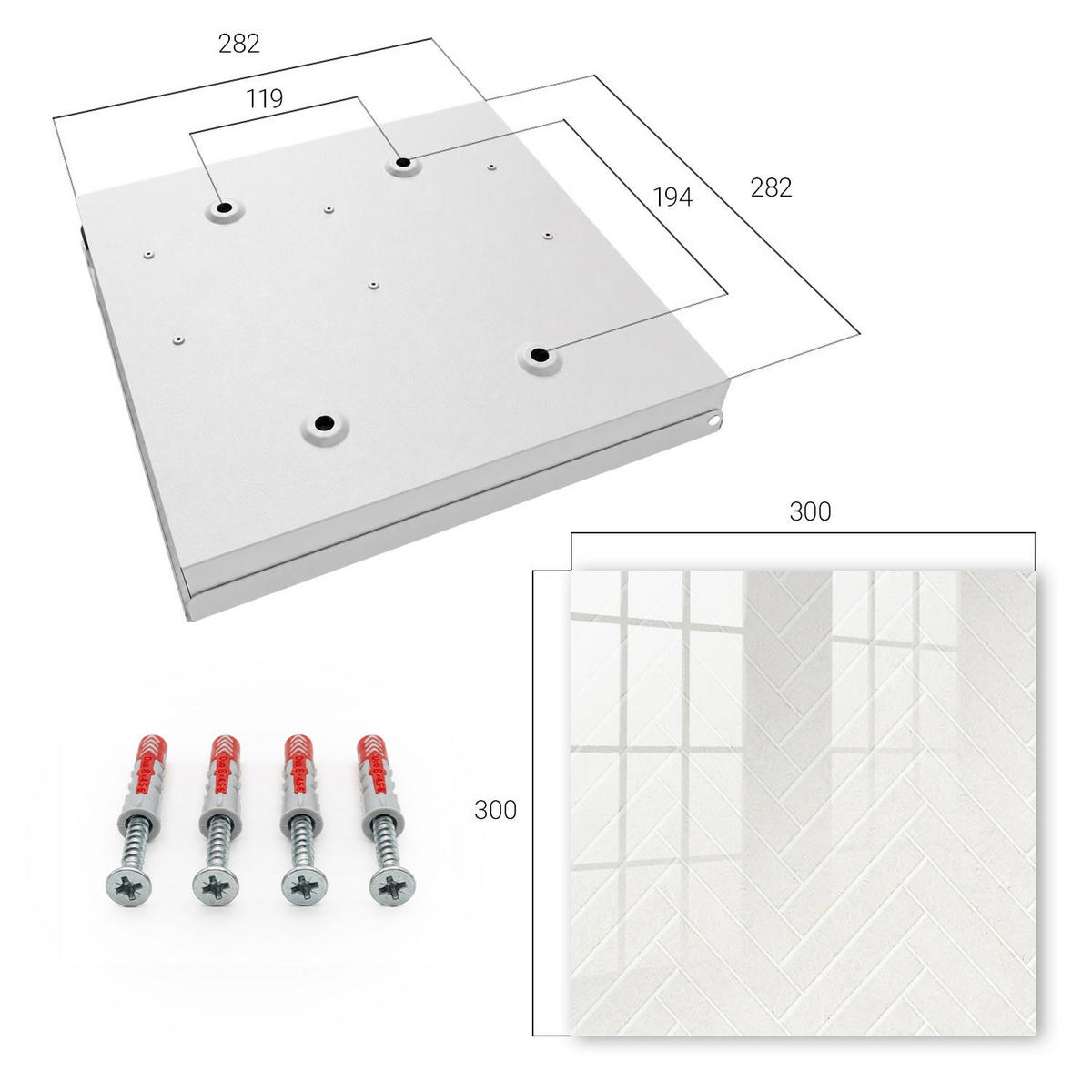 SCHLÜSSELBOX Weiß 30x30 cm – Türöffnung nach rechts - Helles Muster - Weiß, Metall (30/30/5cm) - TULUP