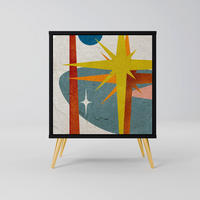 SIDEBOARD INTERSTELLAR VIBES, Schwarz, 57,5x42x75,5 cm, Goldfarbene Metallfüße - Goldfarben/Multicolor, Holzwerkstoff/Metall (57.5/75.5/42cm) - SpaceRebels