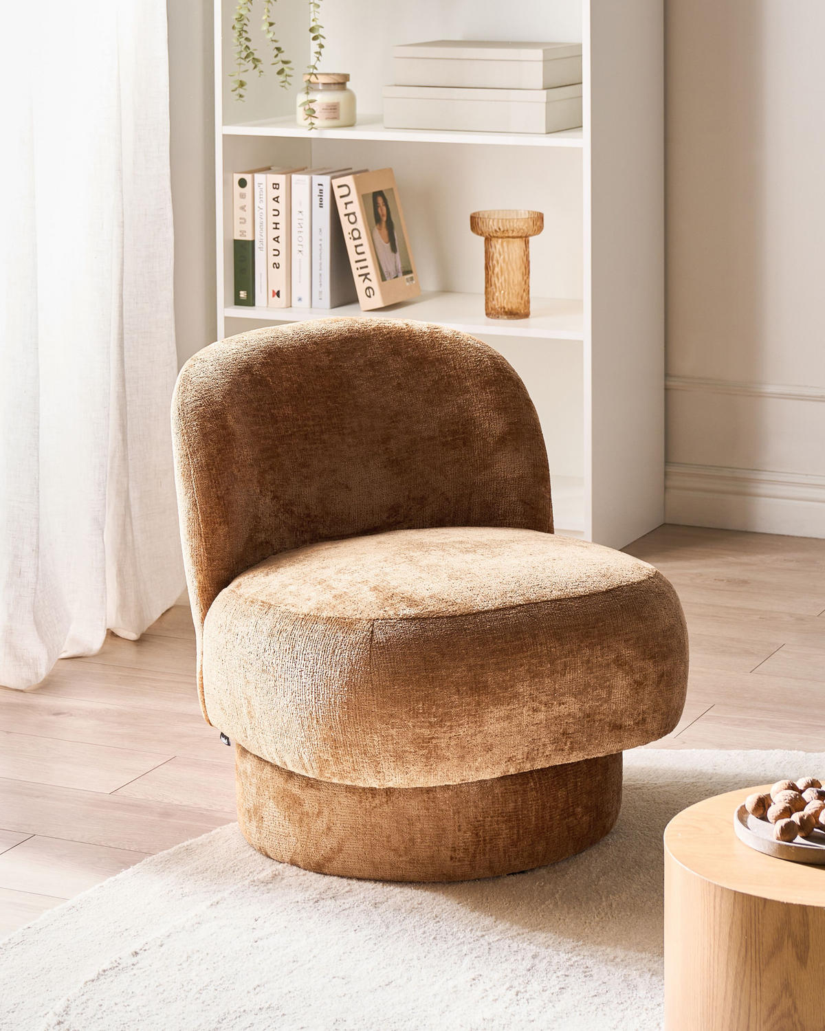 DREHSESSEL Goldbraun Aylo - Braun, Textil (60/65/70cm) - Beliani