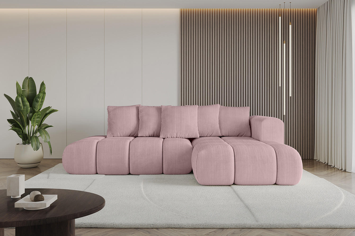 ECKSOFA Ottomane Rechts CLOUD-L-v1 289x180x40 Rosa Cord - Rosa, Holzwerkstoff/Kunststoff (289/180cm) - ALTDECOR