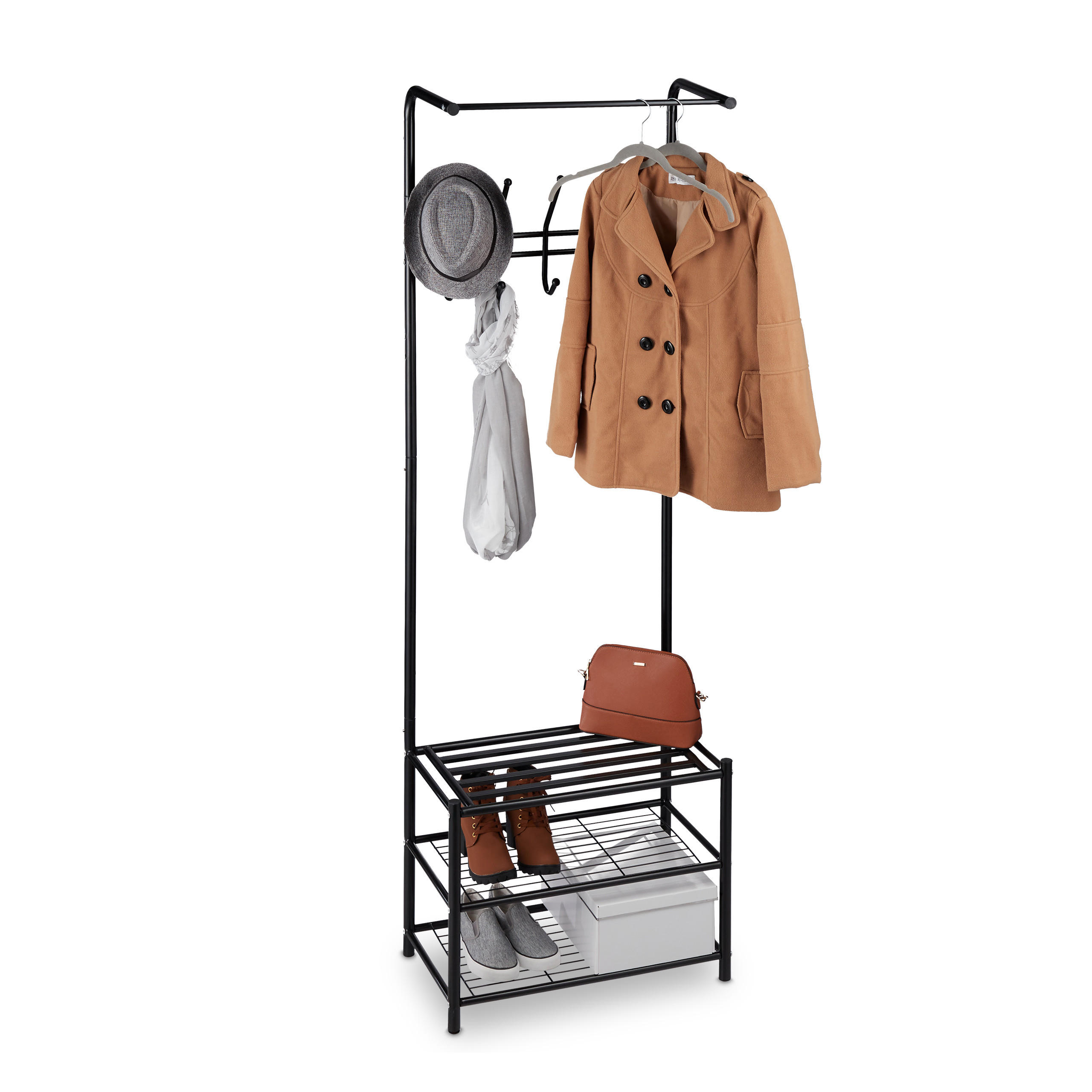 GARDEROBENSTÄNDER - Schwarz, Metall (61/183/34cm) - Relaxdays