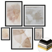 WANDBILDER 5er-Set - 50x50 cm & 20x30 cm & 40x60 cm Schwarzer Rahmen - Warme Aquarell-Pastelltexturen - Schwarz, Kunststoff (40/60cm) - ArtPrintCave