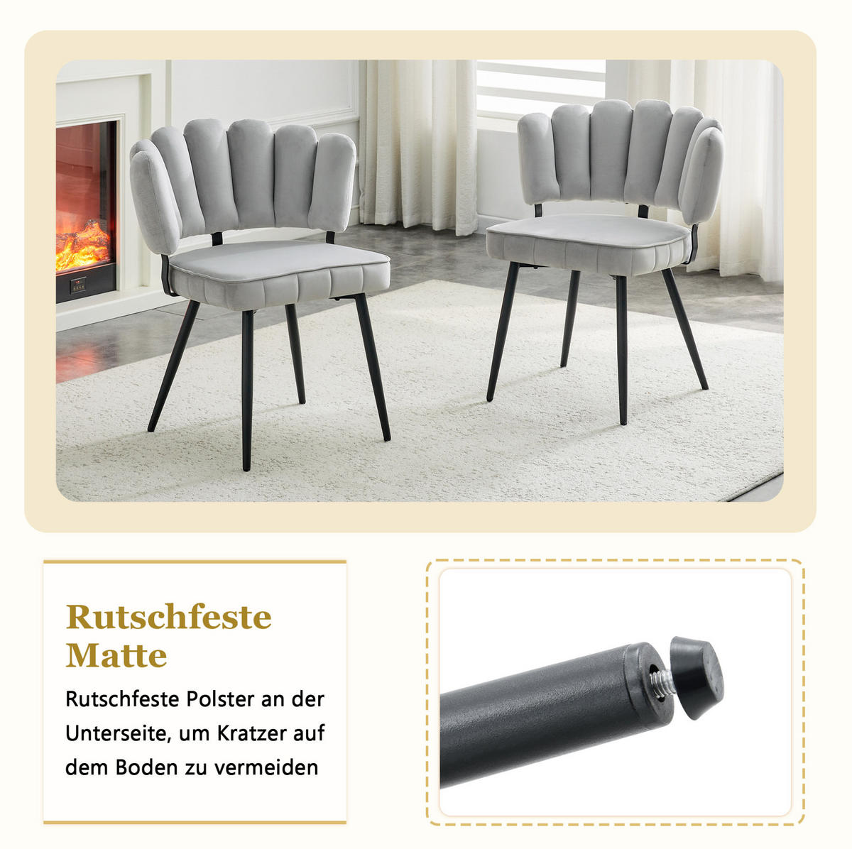 ESSTISCH-SET rund 107 cm mit 4 Stühlen Schwarz/Hellgrau - Multicolor, Metall (107/75/107cm) - Meubliv