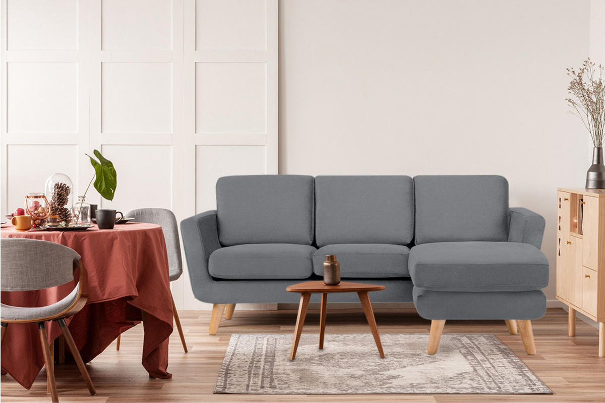 ECKSOFA-RECHTS TAGIO 3/4 Sitzer, grau - Braun/Grau, Buchenholz/Textil (190/151cm) - KONSIMO®