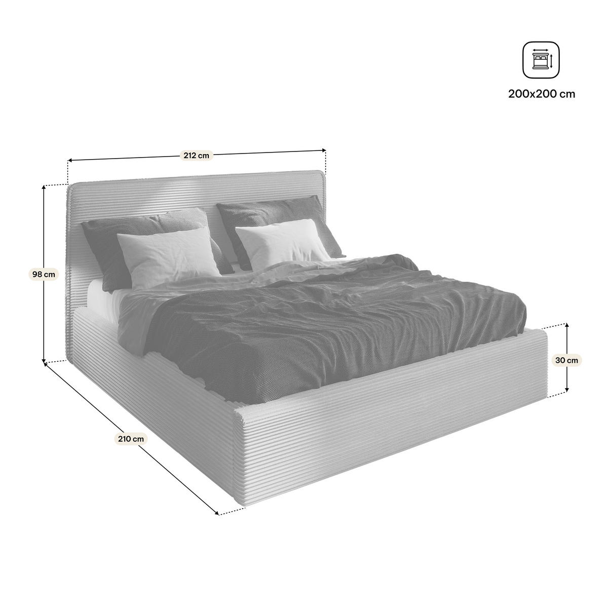 POLSTERBETT PARMA 200x200 cm mit Bettkästen - Graphitfarben - Graphitfarben, Holz/Textil - MASSENO