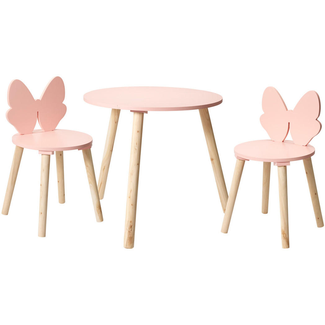 KINDERMÖBEL-SET mit rosa Schleife: Tisch + 2 Stühle 50/47,5/50 cm - Rosa, Holzwerkstoff (47.5/50/50cm) - Home Styling Collection