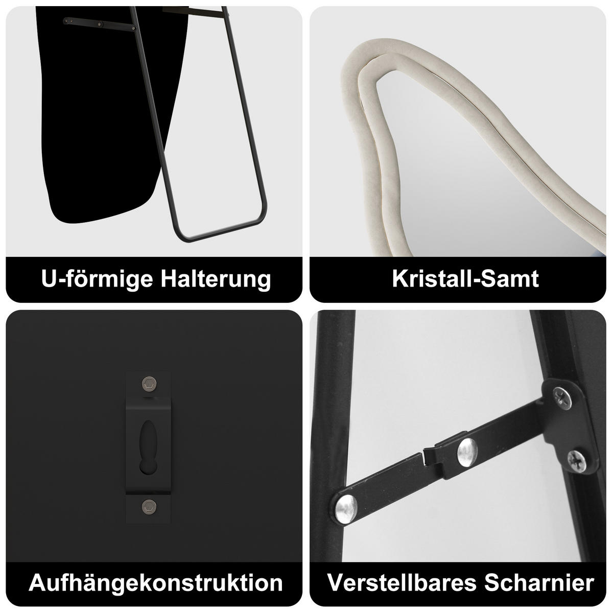 GANZKÖRPERSPIEGEL Wellen-Design mit U-Standfuß & Scharnier 160/50 cm Weiß - Weiß, Glas/Holzwerkstoff (50/160/3cm) - Creahappy