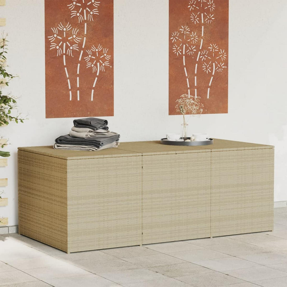 GARTENTRUHE Beige 984L Poly Rattan - Beige, Kunststoff (180/149/90cm) - furnicato
