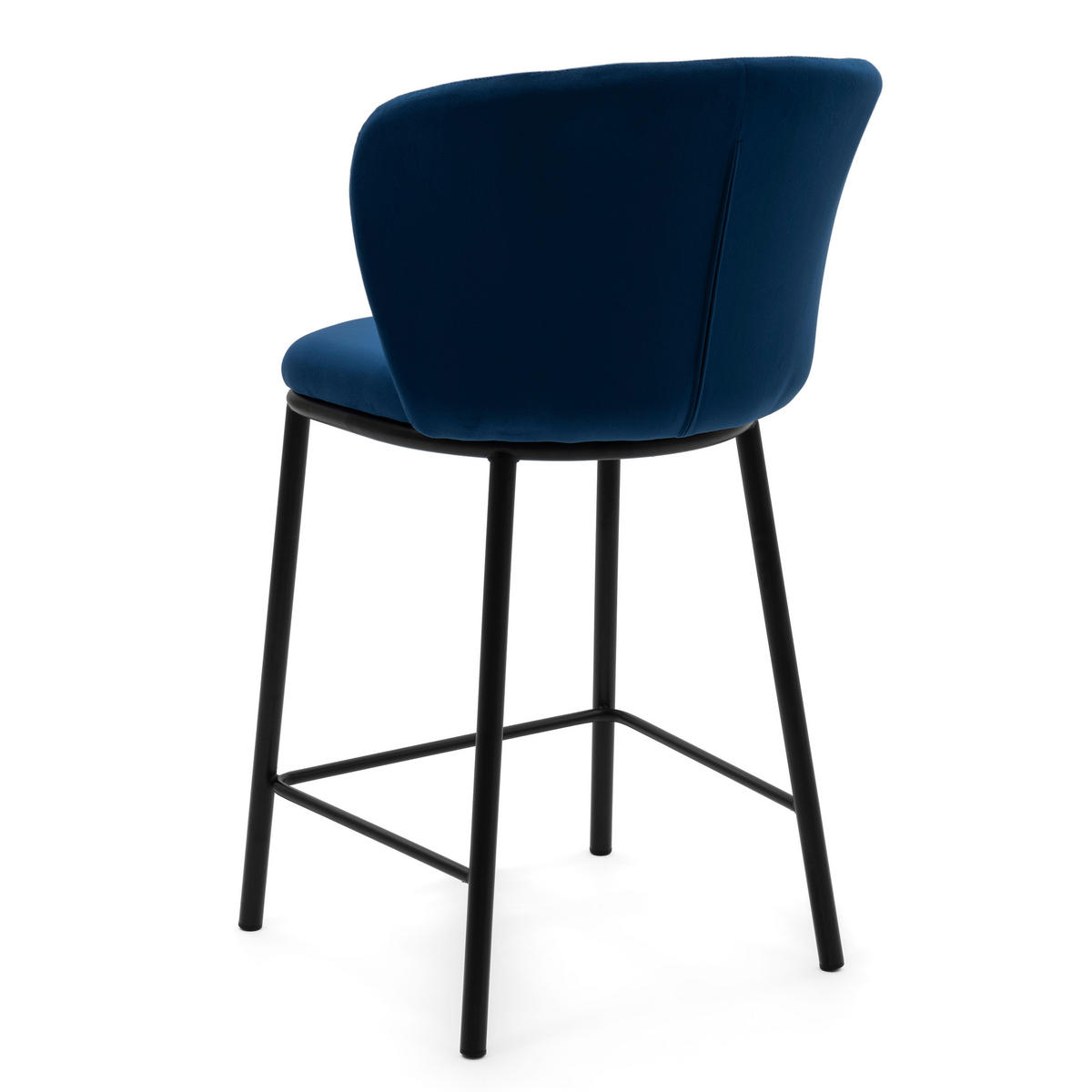 BARHOCKER BARI gepolsterter mit Steppung - dunkelblau - Samt Velour - Schwarz/Dunkelblau, Textil/Metall (55/94/57cm) - NEW HOME