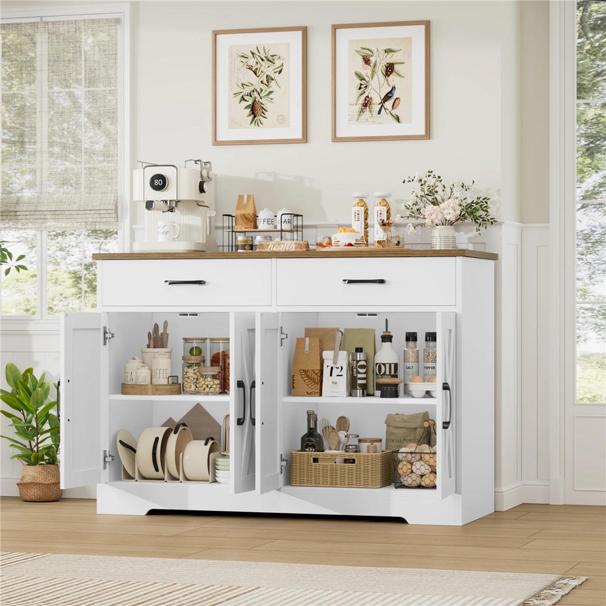 SIDEBOARD 120x81x40 cm Küchenschrank mit 2 Schubladen, weiß - Weiß, Holz (120/81/40cm) - Coonoor