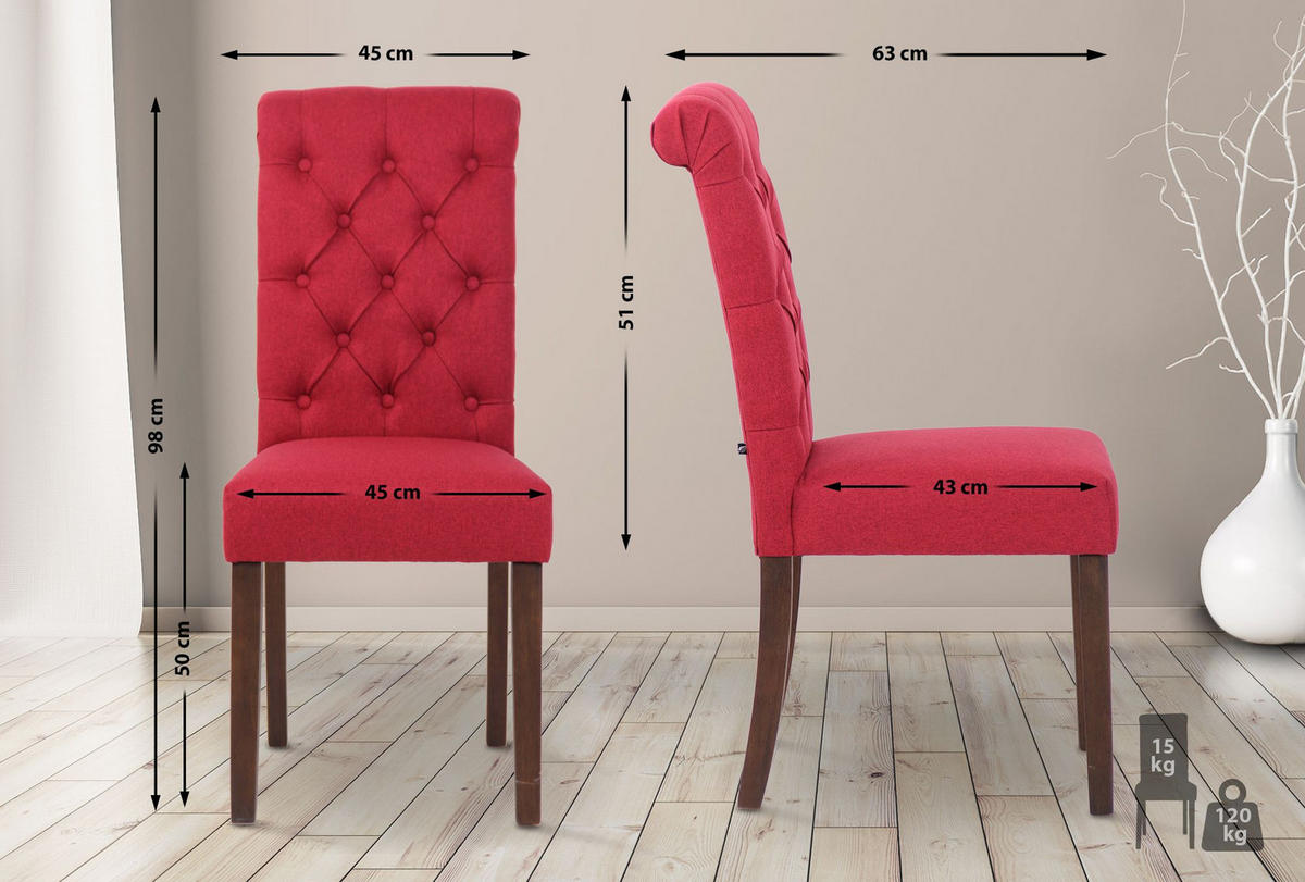 STUHL Stoff rot - Rot/Walnussfarben, Holz/Textil (45/98/63cm) - CLP