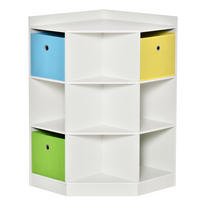 KINDERREGAL Eckregal mit 3 Aufbewahrungsboxen Kinderzimmer Spielzeugablage Weiß - Weiß, Holzwerkstoff/Textil (57.4/94/57.4cm) - HOMCOM