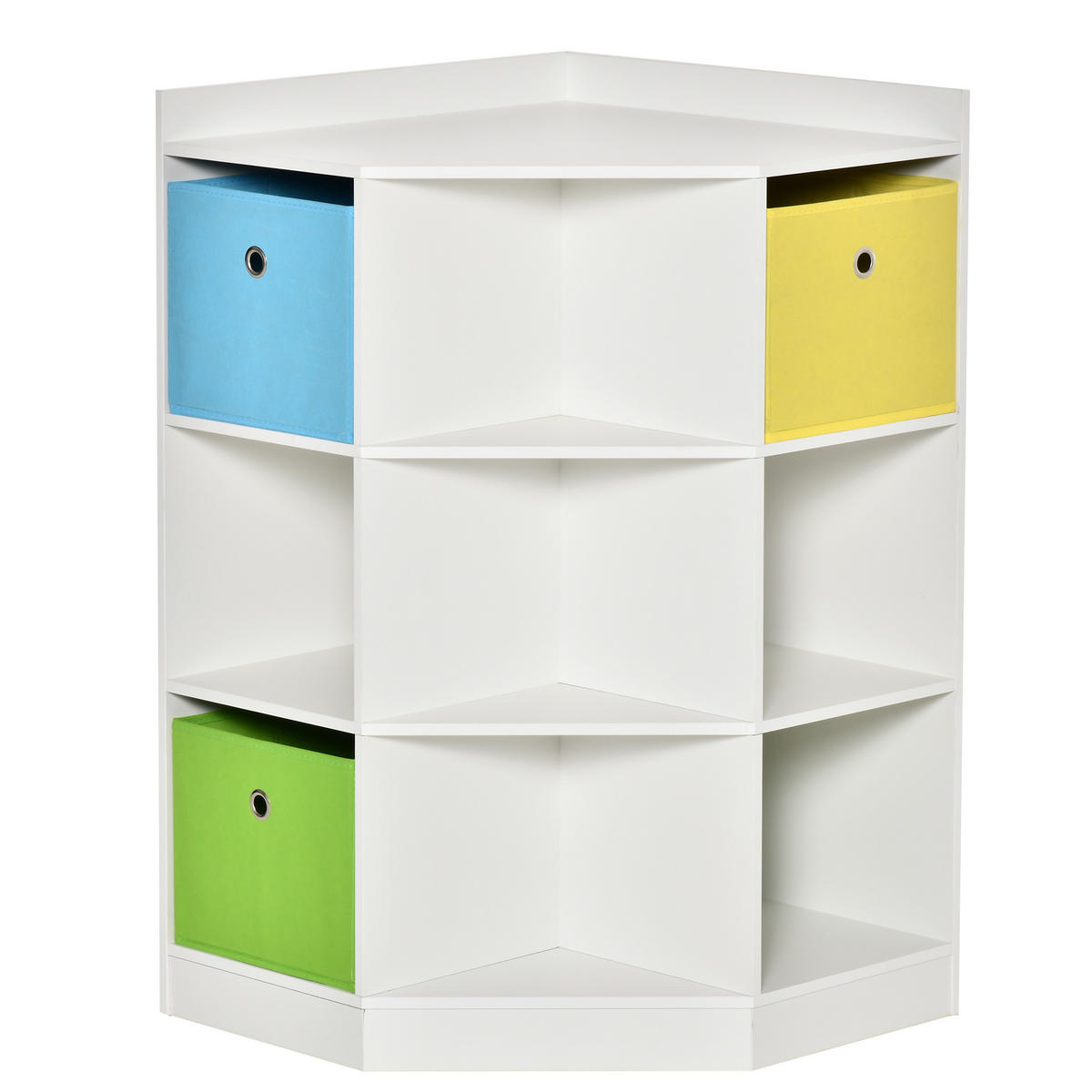 KINDERREGAL Eckregal mit 3 Aufbewahrungsboxen Kinderzimmer Spielzeugablage Weiß - Weiß, Holzwerkstoff/Textil (57.4/94/57.4cm) - HOMCOM