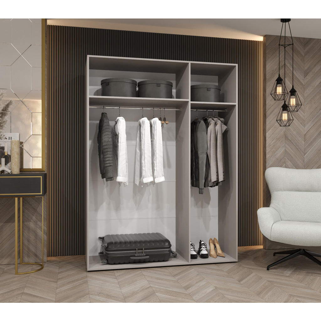 Thumbnail - Möbel Kryspol Drehtürenschrank, Weiß, Schwarz, Holz, Nachbildung, 2 Fächer, Rechteckig, 150x202x52 cm, Schlafzimmer, Kle...
