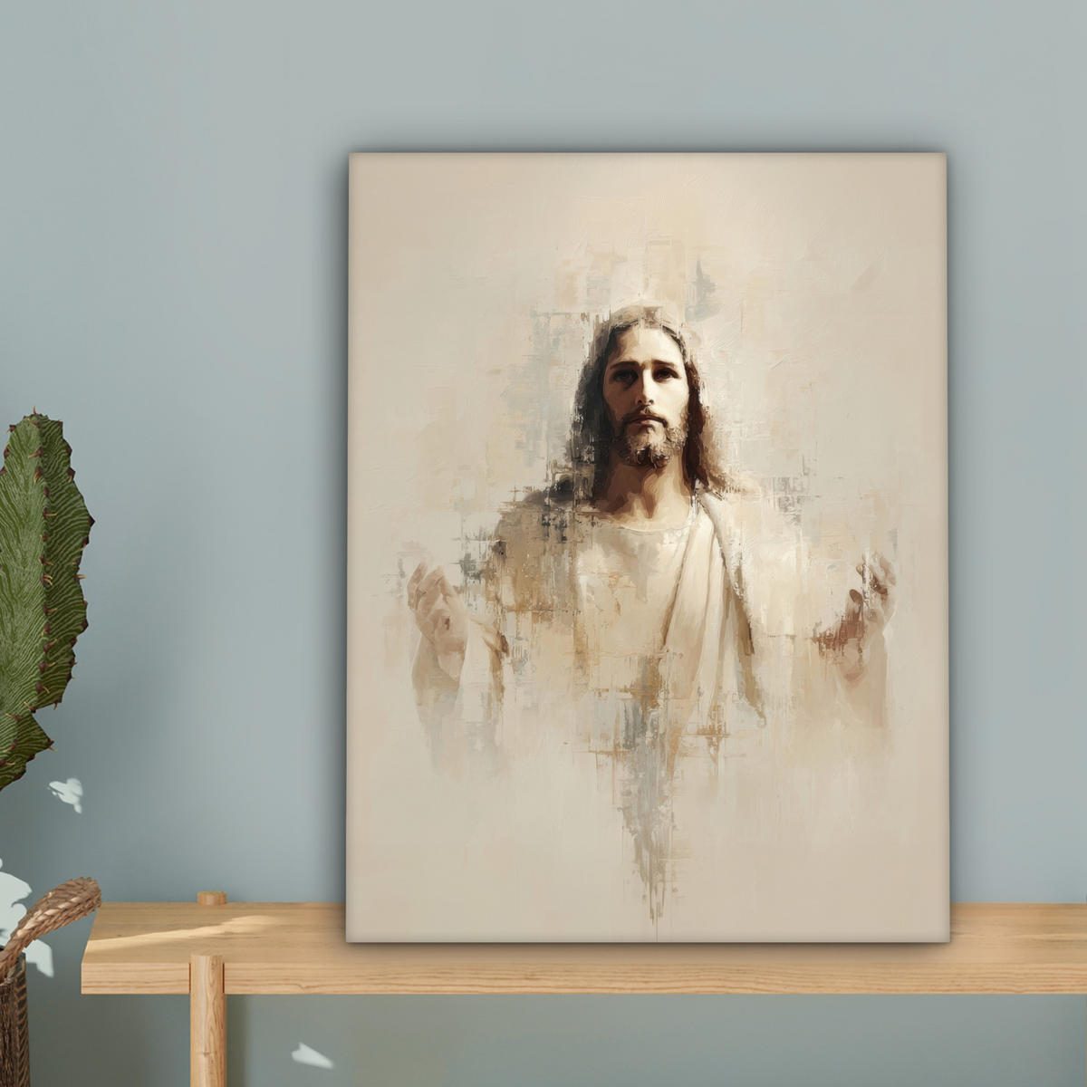 LEINWANDBILD Porträt - Abstrakt - Jesus - Beige Room Decor 30x40 cm - Beige, Textil (30/40cm) - MuchoWow
