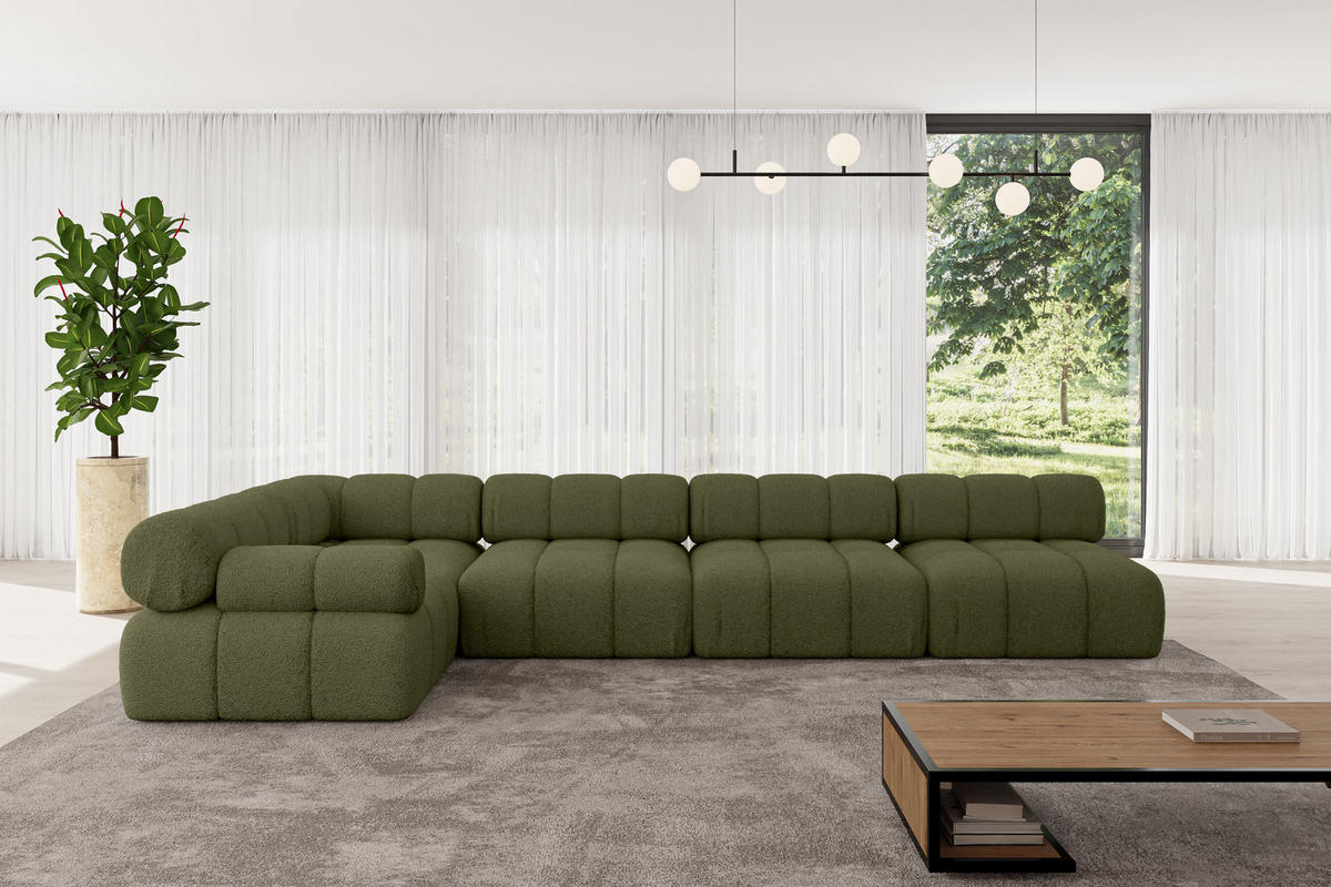 ECKSOFA modulares Sofa Mende-L3 - 380x190x70 cm Grün Bouclé - Grün, Holzwerkstoff/Textil (380/190cm) - ALTDECOR