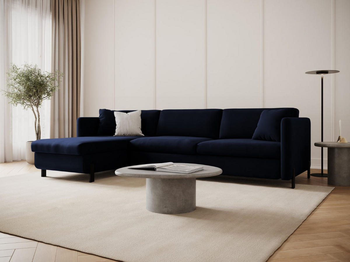 ECKSOFA ausklappbar links Gloria aus Samt königsblau 4 Sitzplätze - Dunkelblau, Textil (260/170cm) - Micadoni