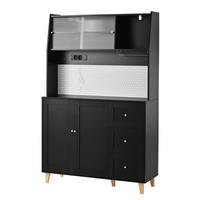 HOCHSCHRANK 120x40x184 cmSchwarz mit Fluted Glas & Ladestation - Schwarz, Holzwerkstoff (120/184/40cm) - Modfu