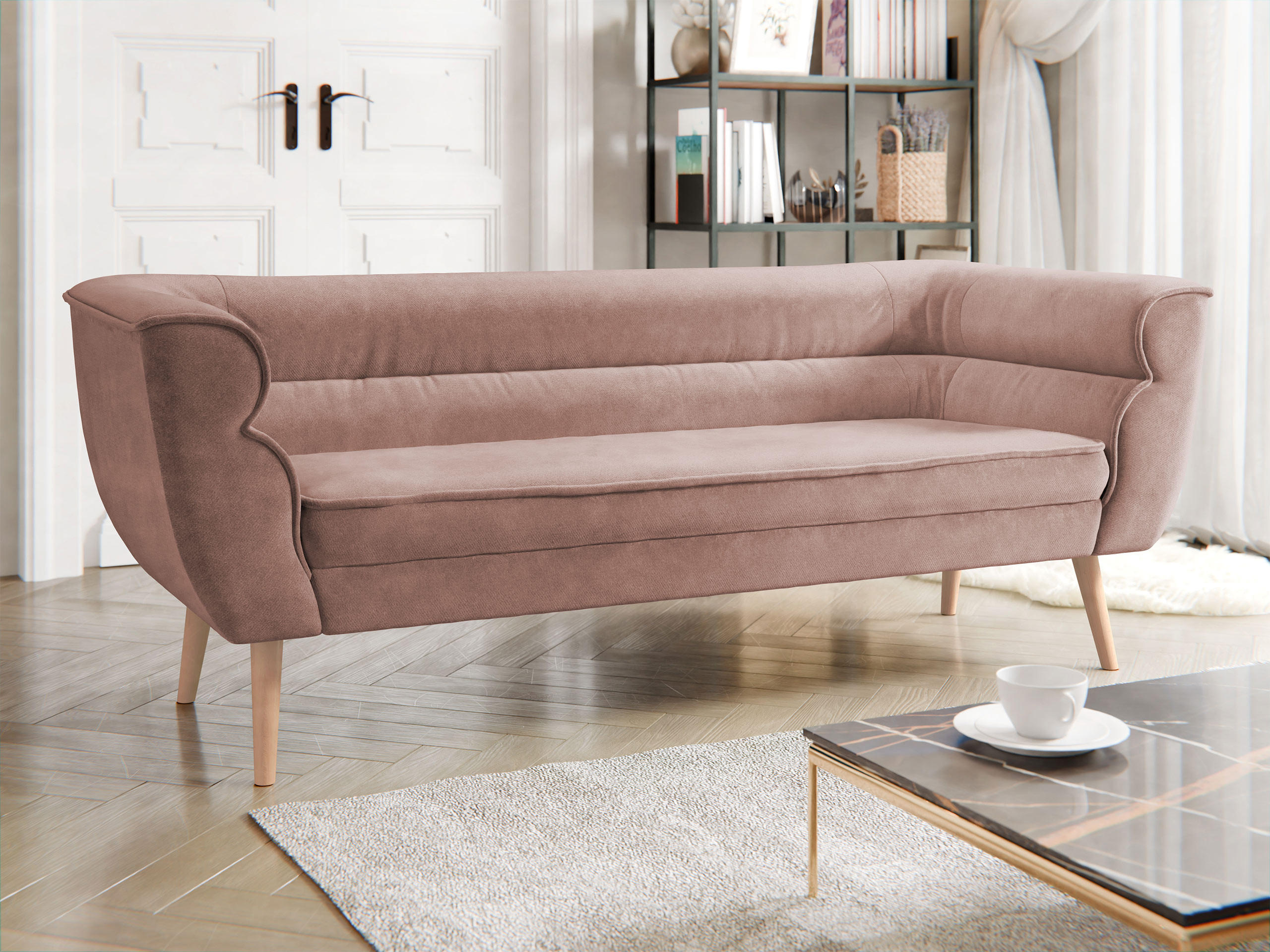 SOFA Bal 3 - Naturfarben/Rosa, Holz/Textil (182/75/74cm) - MIRJAN24