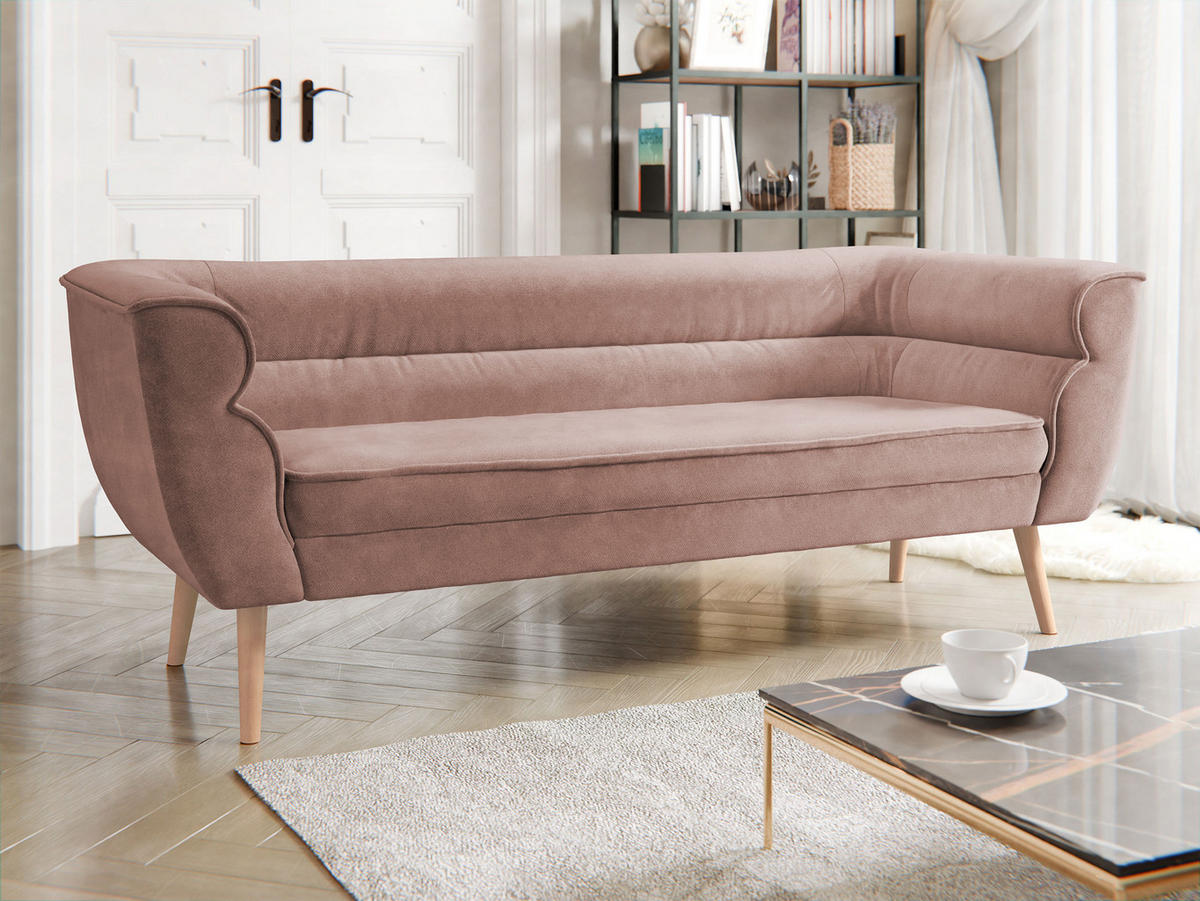 SOFA Bal 3 - Naturfarben/Rosa, Holz/Textil (182/75/74cm) - MIRJAN24