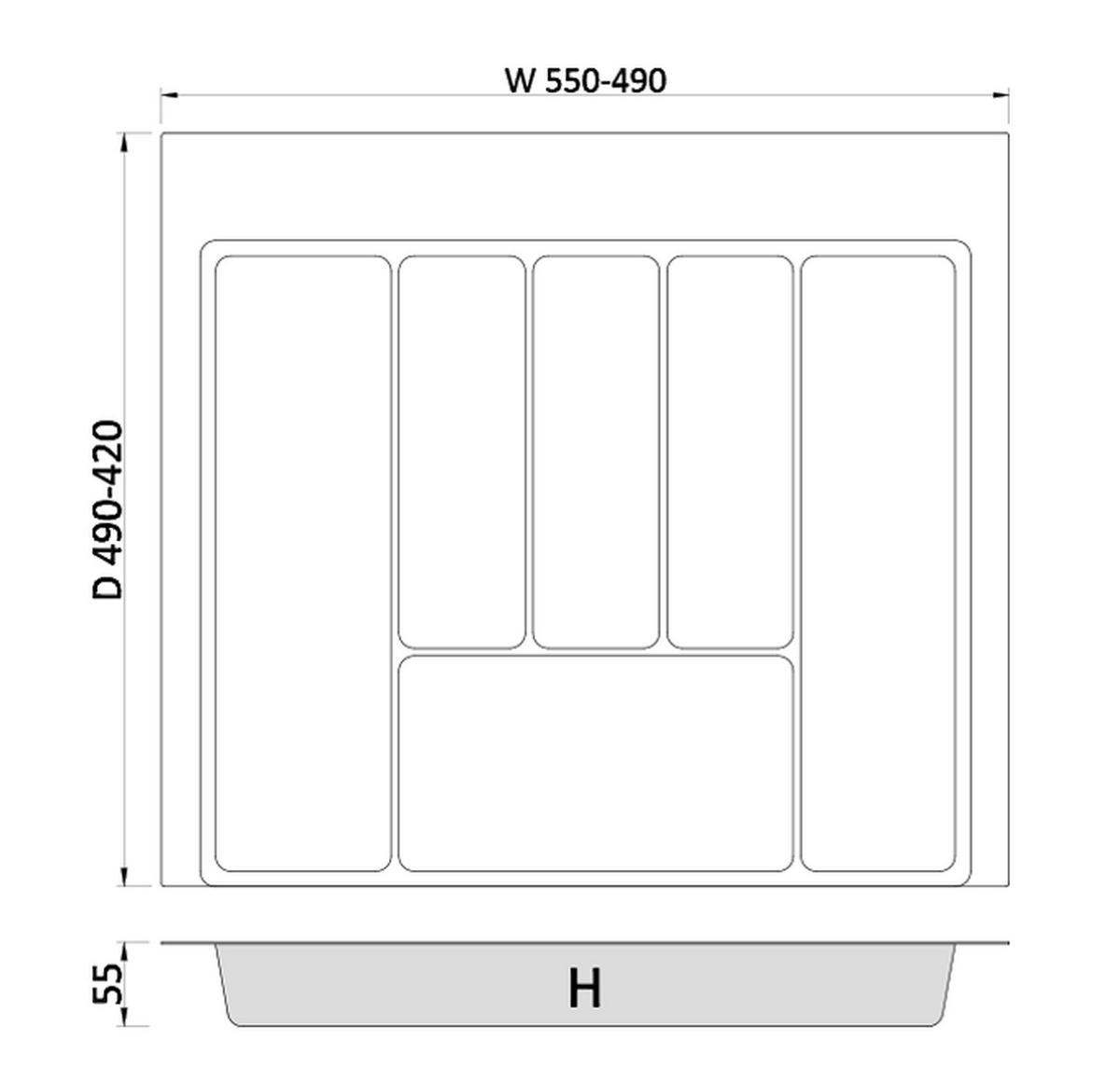BESTECKEINSATZ kürzbar, Breite 49-55cm, Schublade 60cm, Tiefe 42-49cm - Anthrazit, Kunststoff (55/5.5/49cm)