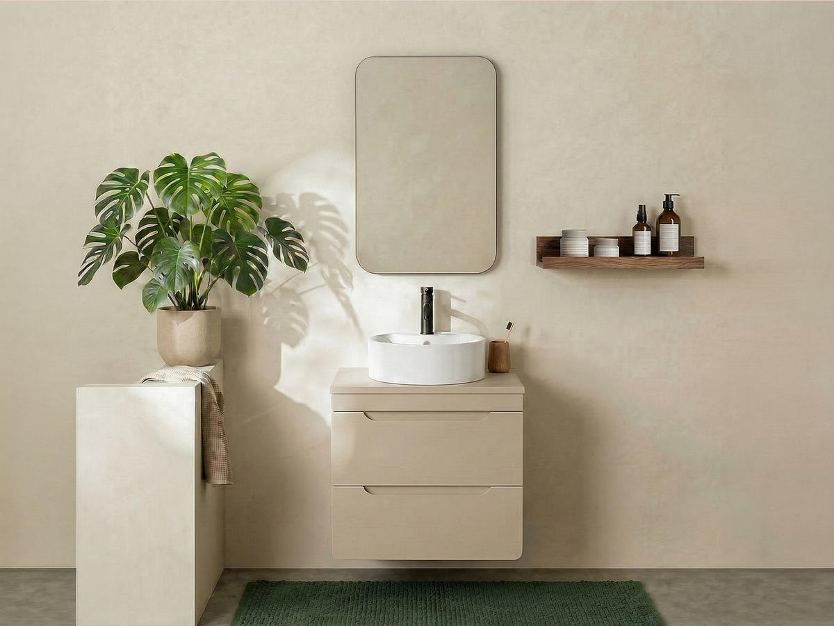 EINZELWASCHTISCH - 60 cm x 46 cm - Holz, Platte - Beige - ARUBA - Beige, Holz (60/59/46cm) - Vente-Unique