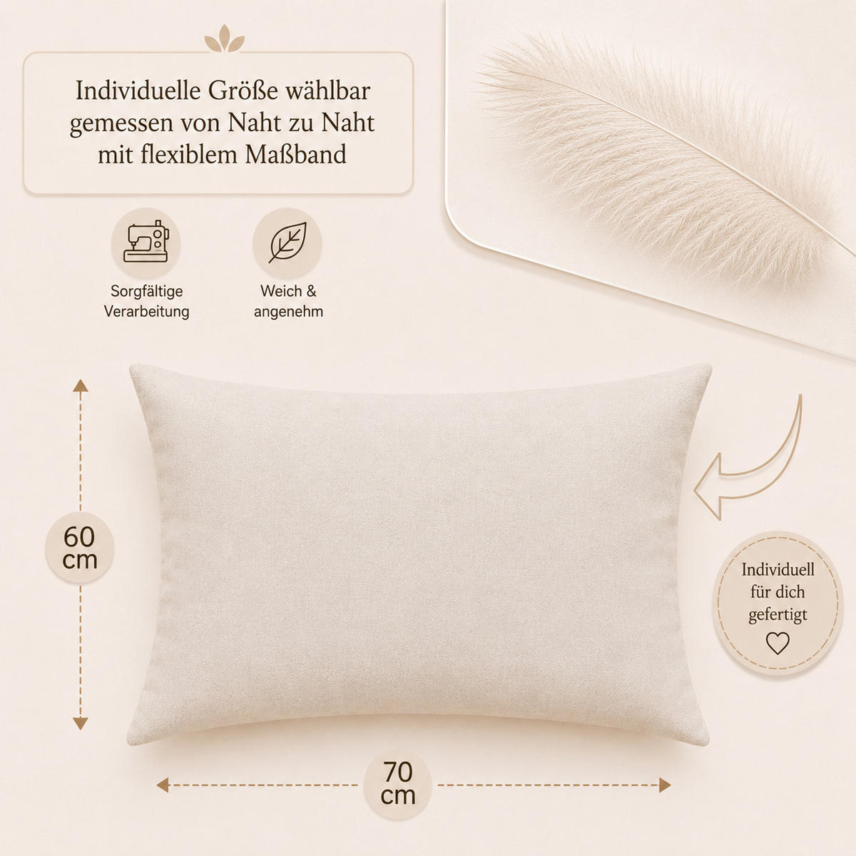 FEDERKISSEN 60/70 cm Baumwolle - Creme, Textil (60/70cm) - TiborTex
