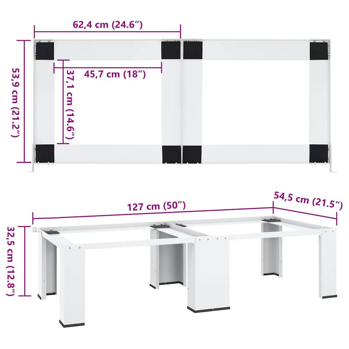 UNTERGESTELL für Waschmaschine und Trockner, 127/54,5/32,5 cm, aus Stahl, Weiß - Weiß, Metall (54.5/32.5/127cm) - vidaXL