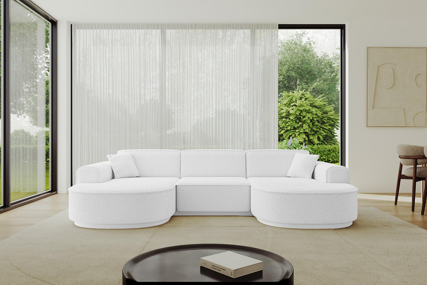 WOHNLANDSCHAFT MARI-U1 - 295x163x81 cm Weiß Bouclé - Schwarz/Weiß, Holzwerkstoff/Kunststoff (295/81/163cm) - ALTDECOR