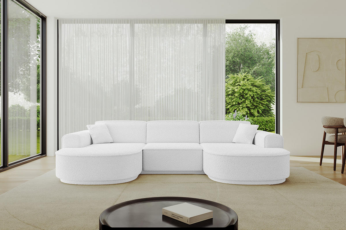 WOHNLANDSCHAFT MARI-U1-v3 - 303x171x83 cm Weiß Bouclé - Schwarz/Weiß, Holzwerkstoff/Kunststoff (303/83/171cm) - ALTDECOR